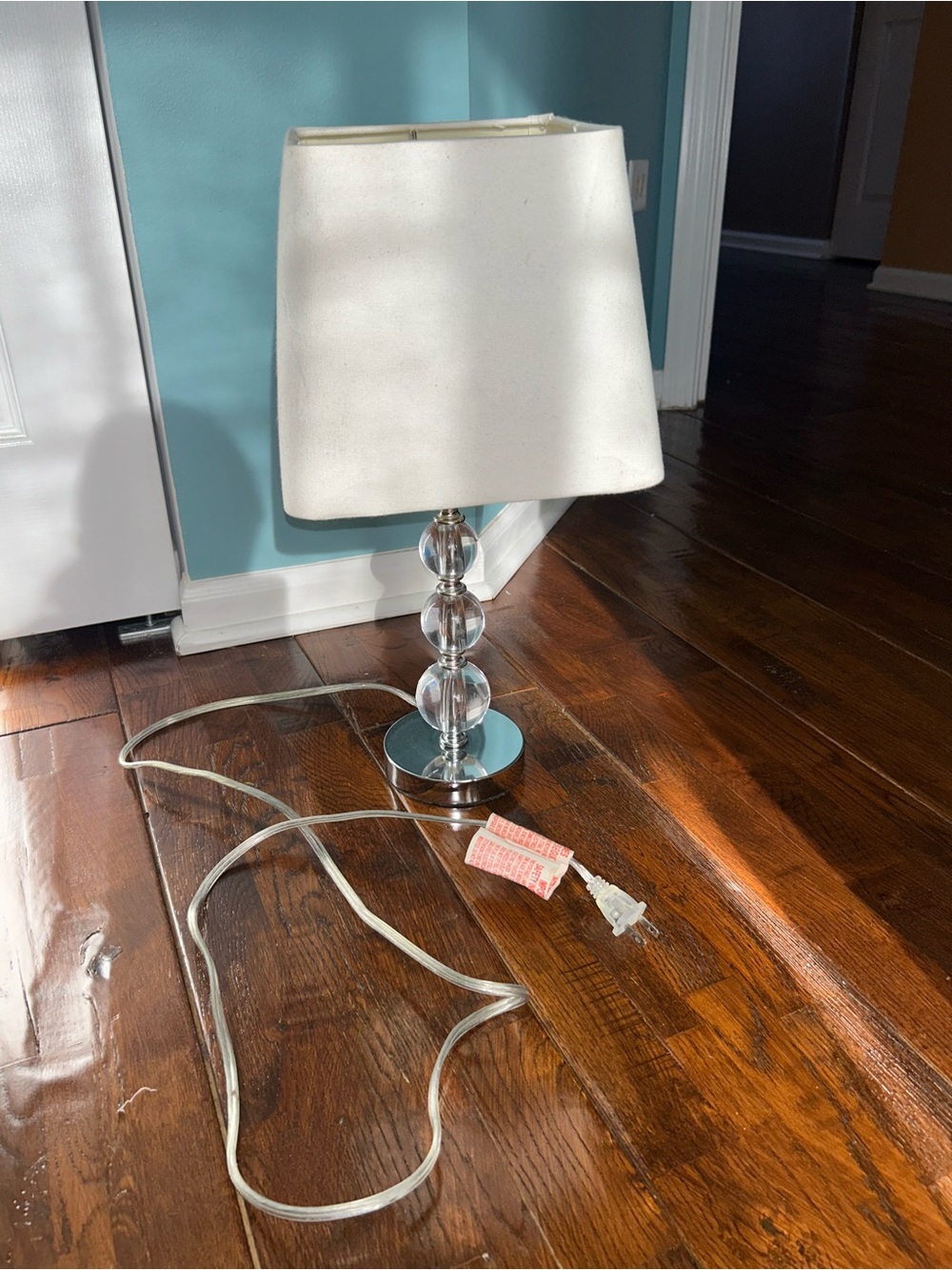 Crystal Ball Table Lamp with White Shade- WORKING PLUG IN CORD TO LIGHT
